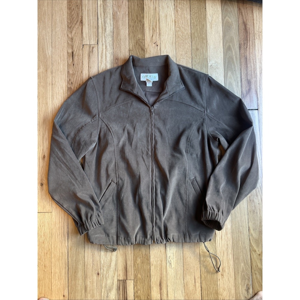 Vintage Orvis Women's Brown Suede Lightweight Cinch Hem Jacket Sz 12 Y2K